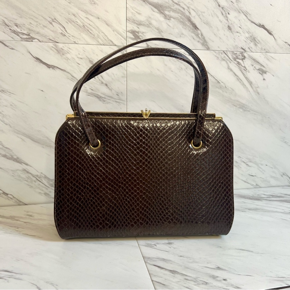 Vintage Naturalizer Patent Snakeskin Pinch Top Leather Mini Purse Bag